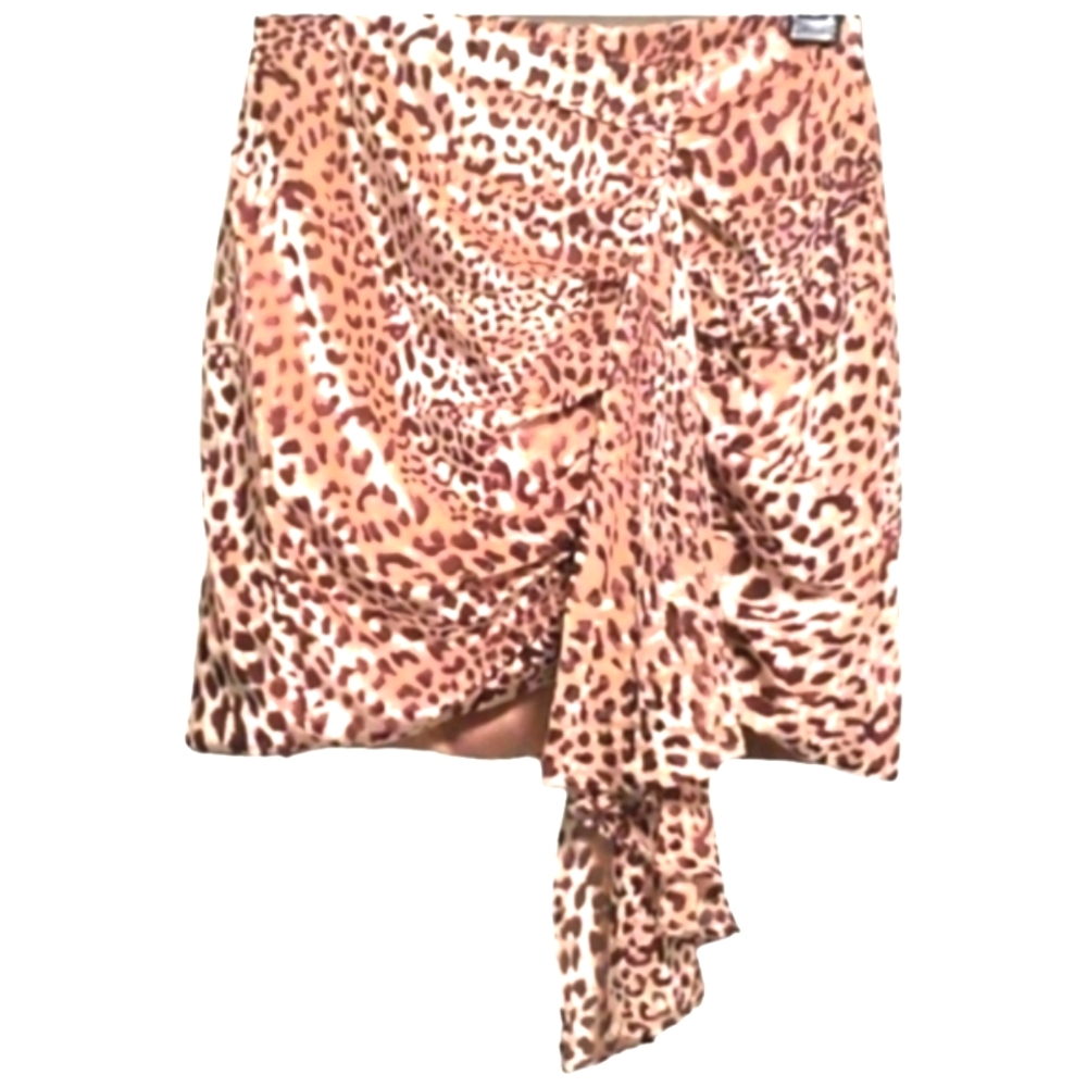Naked Wardrobe Faux Velvet Leopard Print Miniskirt Ruched Zip Close Lined SM NWT